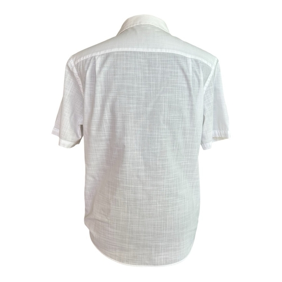 Men Shirt ALFANI Button Front Short Sleeve Shirt Regular Fit White Cotton Shirt - Picture 5 of 6